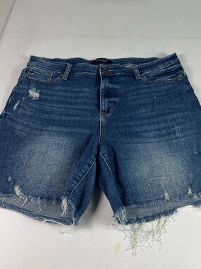 Judy Blue Jean Short Women Plus 37* High Rise Mid Thigh Blue Denim Jorts Tag 1XL